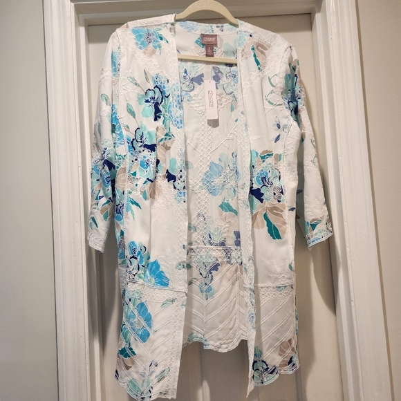Chicos Open Front Embroidered Floral Bohi Kimono Size Large - Picture 1 of 15
